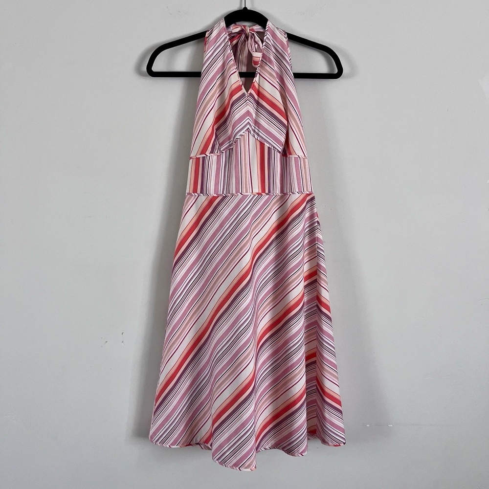 Ann Taylor Y2K Halter A-line Dress, Pink Striped, Size 4